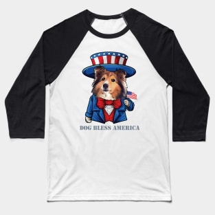 Shetland Sheepdog Dog Bless America Baseball T-Shirt